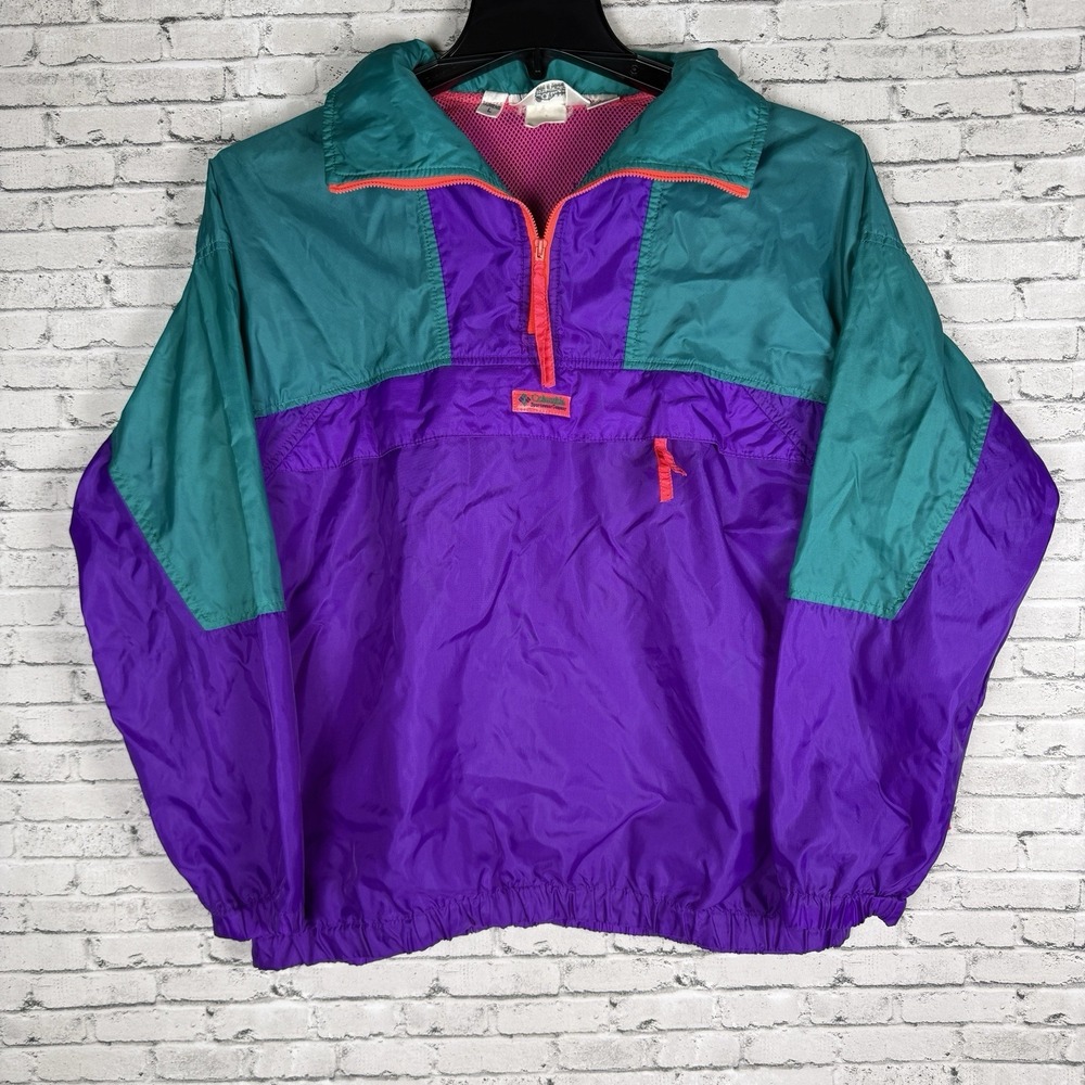 Vintage 90s Columbia Sportswear Pullover Windbreaker Women Size Large Colorful